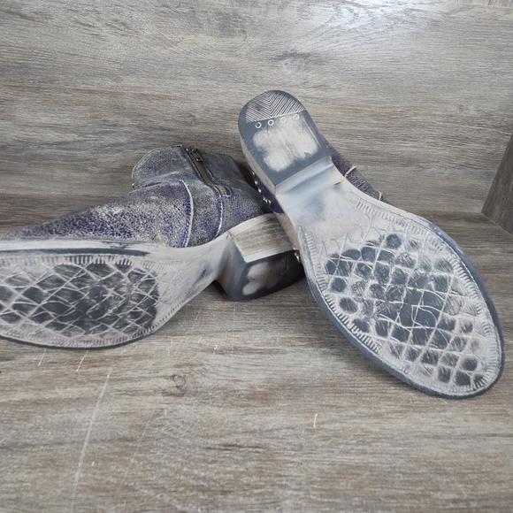 Circle G Western Boho Studded Distressed Ankle Boots Blue Tan Star By Coral Sz 6 - Picture 11 of 13